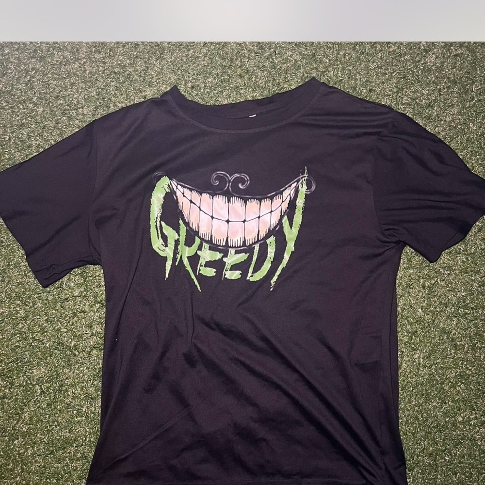 ROMWE Black Tee with Green and White Graphic